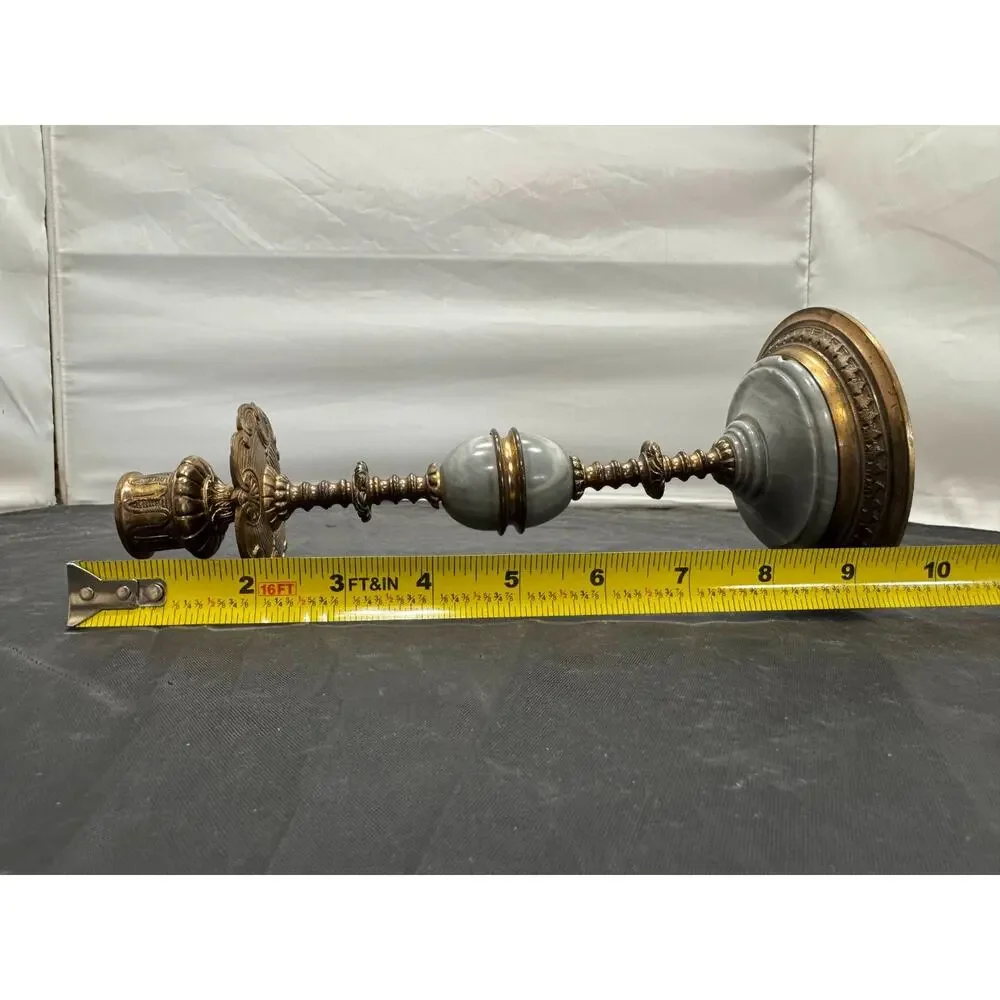 Antique Pair of 19th Century French Napoleon III Grey Marble Bronze Candlesticks